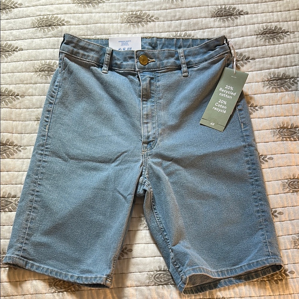 H&M Blue Bermuda High Waisted Shorts